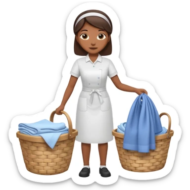 a detailed, high quality full body illustration of a housekeeper folding the laundry, sticker