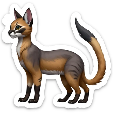 Colorful dark black gloomy spooky pointy foggy smoky points-marked glorious hyper-realistic exotic cute cool beautiful beautiful fantasy-caracal-civet-genet-sergal-vernid-Gryphon-Cacomistle-Trico-oncilla-animal-Fakémon-hybrid-fursona (full body) sticker