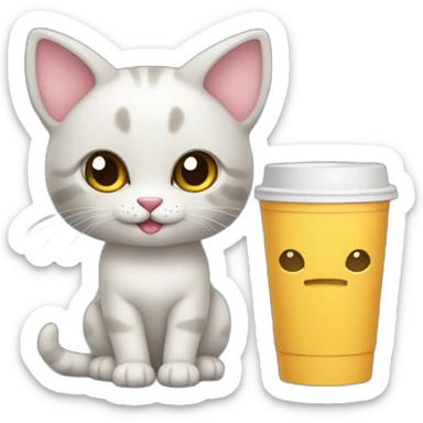 gatinho com copo na mão sticker