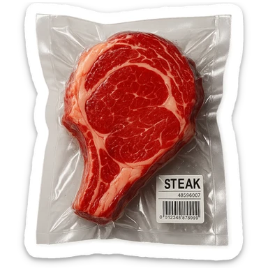 juicy steak, shiny and inflated vacuum-sealed style sticker