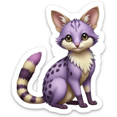 Purple, soft realistic romantic vintage antique divine beautiful elegant pretty precious cute young youthful  Fakémon-Pokémon-opossum-feline-mouse-serval-caracal-chinchilla-Minccino-Cinccino-Meowstic-rodent-hybrid-creature with a tufted tail (full body) sticker