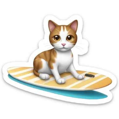 White and brown cat on a surf board sticker