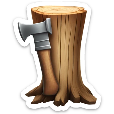 Realistic wood stump with axe cutting into it sticker
