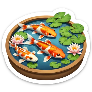 Koi fish in a little pond with lilli pads and frogs sticker