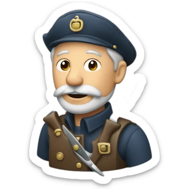 An bold old seaman man with scissors sticker
