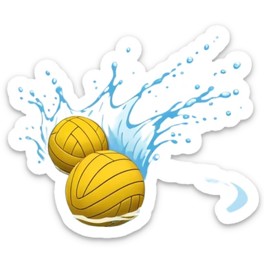 An icon featuring a yellow water polo ball floating on the water with goals in the background, inside a swimming pool. The design includes splashes and ripples, symbolizing the fast-paced action and strategy of water polo. Transparent background highlights. sticker