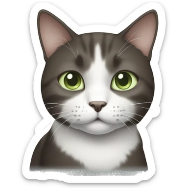 dark brown grey and white cat with pale green eyes  sticker