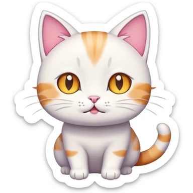 a cute and funny cartoon cat sticker, colorful, exaggerated expression, playful pose, dreamy and wandering eyes, slightly dazed look, kawaii style, white background, high resolution, chibi style
 sticker