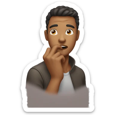 Shh I'm mewing, man holding finger er on mouth in a shush movement he has a very stong and beautiful jawline mewing jawline++ sticker