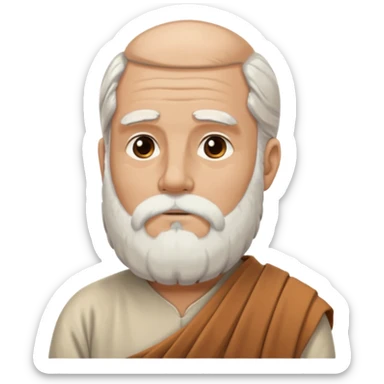 An emoji portrait of an ancient Greek philosopher. He has a flowing white beard and wears a simple chiton. His expression is thoughtful and profound. sticker