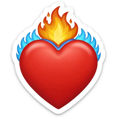 Hazme el corazón rojo y con fuego y que el fuego sea azul verdoso sticker