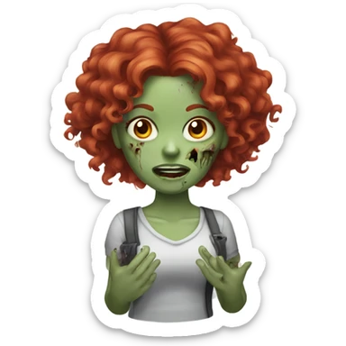  zombie girl red curly hair with both hands in the air sticker