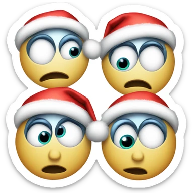 Looking eyes emoji but with two Santa hats, one hat over each eyeball sticker