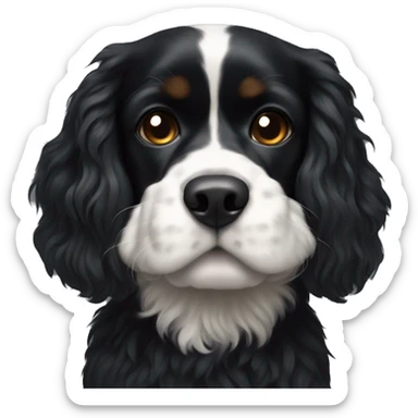 Small completely black king spaniel with black fur on his whole face and white fur on chest sticker