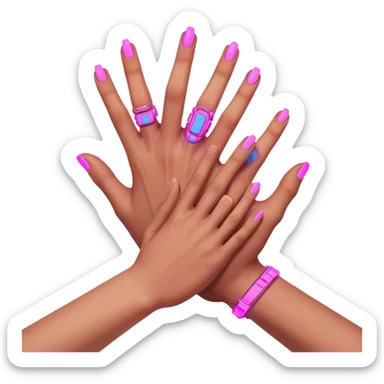 Neon cyberpunk style 
male hand holding female sticker