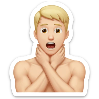 Guy crossing arms holding neck screaming sticker