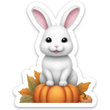 autumn cozy white rabbit in light pink pumpkin  sticker