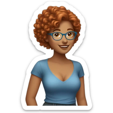pretty curvy girl with curly copper hair and blue glasses dancing sticker