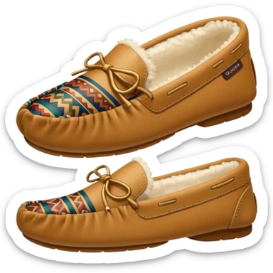 tan moccasins with intricate pattern and fluffy fur trim sticker