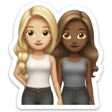 Four white girls, one with blonde hair, three with brown hair sticker