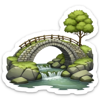 a simple rustic stone bridge without water, used to cross a river. sticker