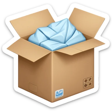 Generate a realistic emoji-style icon of the an open package which is empty and air is coming out of it. Out of the package air is coming out of it and the package is empty from the inside sticker