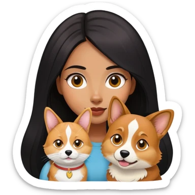 The black long hair girl with a corgi and a Abyssinian cat sticker