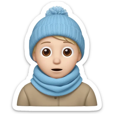 claymation face, scarf up to nose, shivering, frosty air, cold weather, soft and cuddly sticker