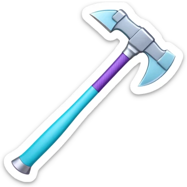 Axe with purple handle with silver blade with cyan edge sticker