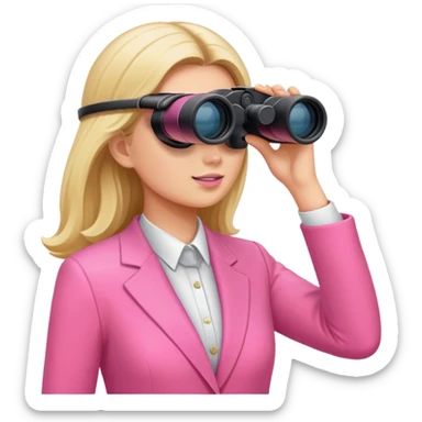 white female employee in pink suit using binoculars sticker