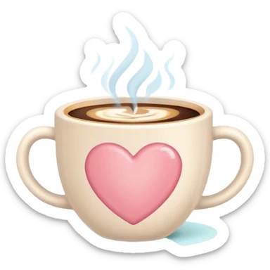 A cute coffee cup that emits warm steam, soft pastel colors, and a heart-shaped design - cozy and inviting! sticker