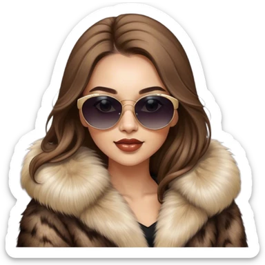 Beautiful realistic long hair light brunette mob wife with fur coat Sun Glasses sticker