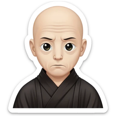 A silent monk with deep wrinkles, his black robe blending into the void, only his solemn eyes visible sticker