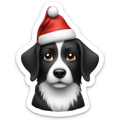 Black and white dog wearing a Christmas hat sticker