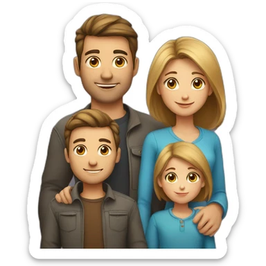  family, with man with short hair, woman with long hair, boy and little girl sticker