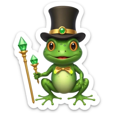 A frog with a magicians hat and wand sticker