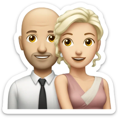 Bald white  man with woman sticker