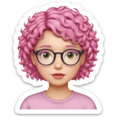 girl with glasses and curly pink short hair sticker