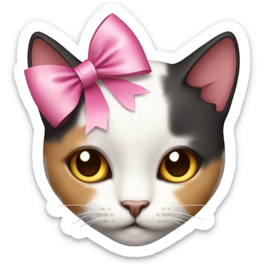 Calico cat with a pink ribbon on the head sticker
