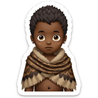 ancient hairy black baby tatooed boy, tattered animal skin shawl sticker