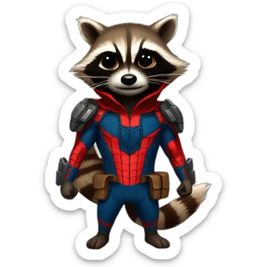 Rocket raccoon dressed as Spiderman sticker