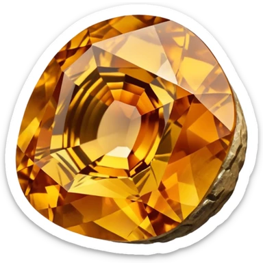 Single gemstone rock character, warm golden citrine, squat and heavy like a rock, with carved facets  sticker