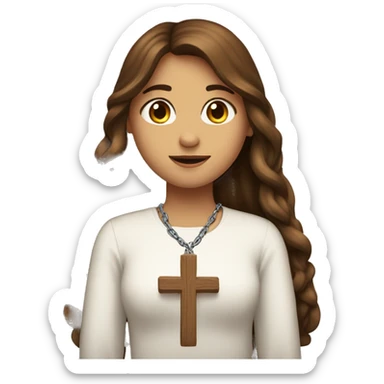 bautefull Long Brown Hair Girl That love Christ and weare a Cross chain sticker