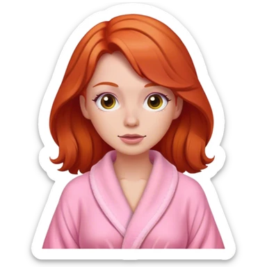 Red head woman wearing a pink dressing gown  sticker