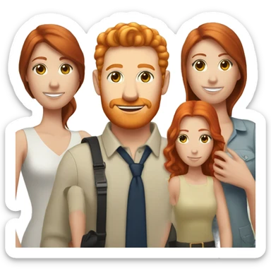Ginger Husband with brunette and redhead wives throuple sticker
