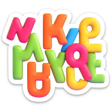 dimensional text inscription, floating cartoon letters, perspective view, bright colorful, lively atmosphere sticker