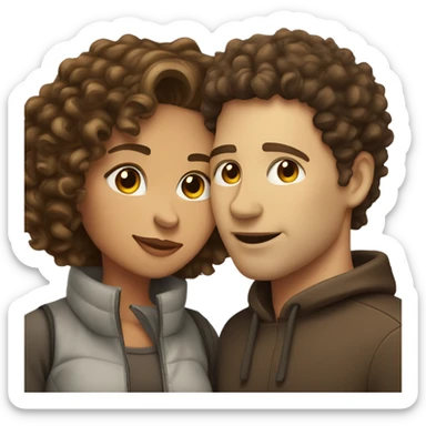 Light skinned woman with curly hair and white man with short straight dark brown hair kissing  sticker
