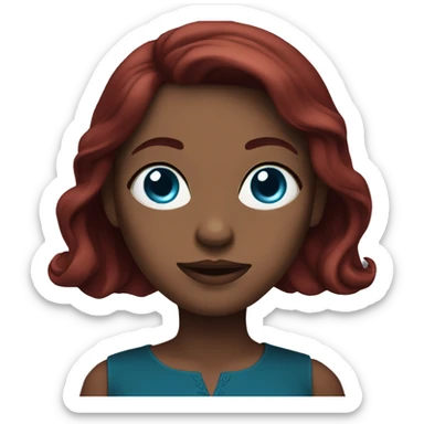 White woman with blue eyes and long dark red hair wearing a dark red dress sticker