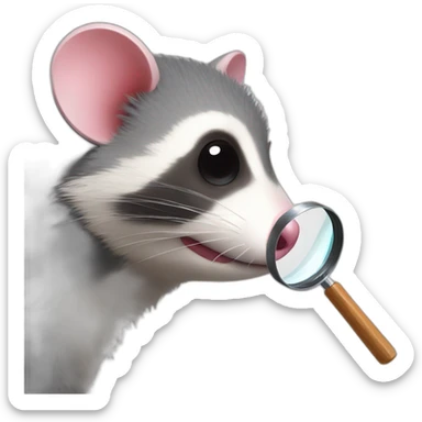 opposum with a magnifying glass sticker