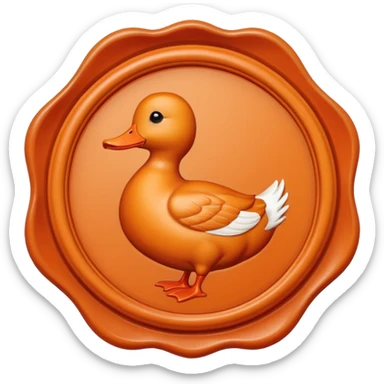 Wax Seal with orange duck that says approval sticker